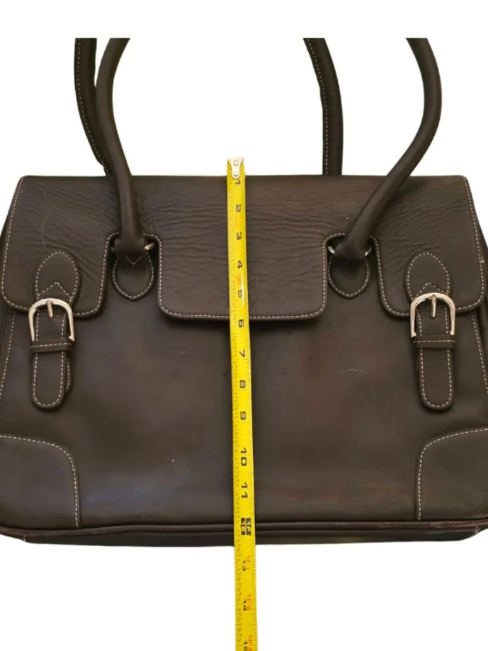 Levenger Genuine Leather Expandable Briefcase Laptop Shoulder Bag Dk Brown